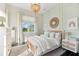 Inviting bedroom features modern decor, light colors, wood accents, and a large window at 885 Seaview Cir # 20, Crystal Beach, FL 34681