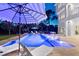 Luxurious pool with accent lighting and comfortable lounge chairs at 885 Seaview Cir # 20, Crystal Beach, FL 34681