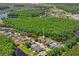 Aerial view of a neighborhood with houses backing up to a pond surrounded by dense trees at 12935 Solola Way, Trinity, FL 34655