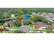 An aerial view shows a lovely home on a cul-de-sac, with a scenic pond view surrounded by lush greenery at 13906 Captains Reef Ct, Tampa, FL 33624