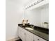 Modern bathroom with a large mirror, a stylish vanity with a dark countertop, and plenty of counter space at 700 S Harbour Island Blvd # 342, Tampa, FL 33602