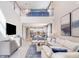 Open-concept living room with high ceilings, modern furnishings, and view of the kitchen at 845 Steel Dr, Apollo Beach, FL 33572