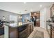 Spacious kitchen featuring dark cabinetry, a large island, and modern appliances at 10013 Caraway Spice Ave, Riverview, FL 33578