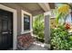Welcoming porch with seating area framed by decorative plants and a view of the mature landscaping at 10148 Rose Petal Pl, Riverview, FL 33578