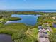 Breathtaking aerial view of waterfront property with lush landscaping and picturesque lake access at 1015 S Pointe Alexis Dr, Tarpon Springs, FL 34689
