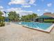 Large community pool with brick surround and lush greenery in a relaxing setting at 1015 S Pointe Alexis Dr, Tarpon Springs, FL 34689