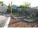 Backyard showing raised garden beds, gravel, and a fenced perimeter at 12021 144Th St, Largo, FL 33774