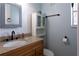 Bathroom with granite counter and white cabinets at 12021 144Th St, Largo, FL 33774