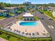 Aerial view of community pool and lounge area, as well as parking for residents and guests at 1250 S Pinellas Ave # 405, Tarpon Springs, FL 34689