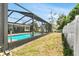 Screened-in pool and fence define a spacious backyard at 1403 Garden Ave, Tarpon Springs, FL 34689