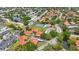 A high-angle view of a neighborhood showing its layout with ponds, green spaces, tennis court and community pool at 404 Hammock Pine Blvd # 404, Clearwater, FL 33761
