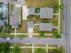 Highlighted aerial view of residences showcasing neighborhood layout and proximity to street at 444 49Th N St, St Petersburg, FL 33710