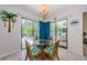 Dining area features pool view and slider access to outdoor patio and adjacent living spaces at 4452 Bardsdale Dr, Palm Harbor, FL 34685