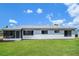 Exterior home shot showcasing backyard, lush green lawn and patio at 5670 Postma St, North Port, FL 34287