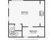 A floor plan displaying the bedroom with closet, bathroom and stairs leading down to another floor at 640 Kenneth Way, Tarpon Springs, FL 34689