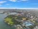 Panoramic aerial view of the city skyline, waterfront, parks, and community pool at 700 Beach Ne Dr # 705, St Petersburg, FL 33701