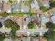 Aerial view of a residential neighborhood with well-maintained homes, pools, and tree-lined streets at 7903 Lake Placid Ln, Trinity, FL 34655