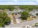Wide aerial view of a suburban neighborhood with houses surrounded by mature trees and landscaping at 7903 Lake Placid Ln, Trinity, FL 34655