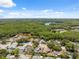 Overhead view showcasing houses near a lake and surrounding lush trees at 7903 Lake Placid Ln, Trinity, FL 34655