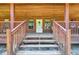 Close-up of the front porch with wooden railings and steps leading to the entry door, creating a warm and inviting entryway at 19708 Bower Rd, Dade City, FL 33523