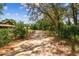 Long driveway leading to the log home and other structures on the wooded property at 19708 Bower Rd, Dade City, FL 33523