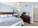 Stylish bedroom with blue walls, dark wood furniture, carpet, and bright natural light at 2512 Rustic Oaks Dr, Lutz, FL 33559