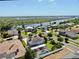 Stunning aerial view of homes with backyard pools near a river and lush greenery on a sunny day at 2517 Cumberland Cliff Dr, Ruskin, FL 33570