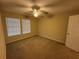 Spacious bedroom features carpeting, two windows, and a ceiling fan at 3260 Haviland Ct # 202, Palm Harbor, FL 34684