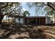 Backyard featuring a covered patio, luscious trees, and a wooden structure with open views at 3530 Umber Rd, Holiday, FL 34691
