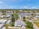 An elevated view of a home with a well-kept yard, mature trees, and water access at 3716 Carioca Rd, Holiday, FL 34691