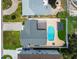 Aerial view of a backyard featuring a refreshing swimming pool, manicured landscaping, and privacy fencing at 3801 Huntington Ne St, St Petersburg, FL 33703