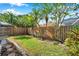 A spacious backyard featuring lush greenery, palm trees, and a classic wooden fence at 980 Live Oak Ne Ave, St Petersburg, FL 33703