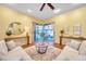 Cozy living room with a ceiling fan and sliding glass doors to the lanai at 980 Live Oak Ne Ave, St Petersburg, FL 33703