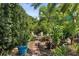 Secluded backyard fire pit surrounded by lush tropical landscaping and comfortable seating at 10515 Hetrick W Cir, Largo, FL 33774