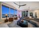 Cozy living room with large windows, leather sofas, stylish décor, and water views at 14 Sunset Bay Dr, Belleair, FL 33756