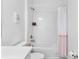 Clean bathroom with white shower curtain and white tiled shower walls at 17249 Star Banks St, Wimauma, FL 33598
