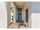 Inviting front porch with a blue front door, stylish decor, and seating area at 17249 Star Banks St, Wimauma, FL 33598