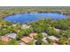 Aerial view of a neighborhood with mature trees and lake view at 1940 Floresta View Dr, Tampa, FL 33618
