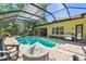 Lush, screened-in pool with patio seating, grill, and various lounge areas, perfect for entertaining at 1940 Floresta View Dr, Tampa, FL 33618