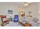 Cozy living room boasts comfortable furniture and natural light, opening to dining area with views into the kitchen at 2216 W Del Webb Blvd, Sun City Center, FL 33573