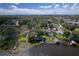Aerial view of waterfront homes, serene lake, private docks, and lush green trees in a tranquil neighborhood at 297 Lakeview Dr, Tarpon Springs, FL 34689