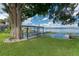 Inviting backyard with a waterfront dock, perfect for relaxing and enjoying the serene lake views at 297 Lakeview Dr, Tarpon Springs, FL 34689