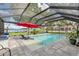 Screened-in pool area with covered lanai offering relaxing outdoor living with a beautiful view of the lake at 297 Lakeview Dr, Tarpon Springs, FL 34689