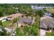 Aerial view of a lovely home with a lush lawn, mature trees, and a serene lake backdrop in the distance at 5058 Westlake Blvd, Dade City, FL 33523