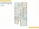 Detailed floorplan illustrating the layout of the Mystique home model, including the gathering room, kitchen, and owner's suite at 6017 Silver Grass Ct, Nokomis, FL 34275