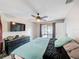 Bedroom featuring light gray walls, a ceiling fan, and a TV at 7237 Bramblewood Dr, Port Richey, FL 34668