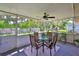 Covered patio features a ceiling fan and an outdoor seating area overlooking the fenced backyard at 1500 Robinson N Dr, St Petersburg, FL 33710