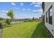 Backyard featuring a lush lawn and a scenic pond view at 29895 Picana Ln, Wesley Chapel, FL 33543