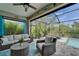 Beautiful backyard includes a lanai with seating, a pool, and plenty of privacy at 3603 Woodmont Dr, Parrish, FL 34219