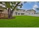 Large backyard with a home and mature trees beyond lush green grass at 3616 W Platt St, Tampa, FL 33609